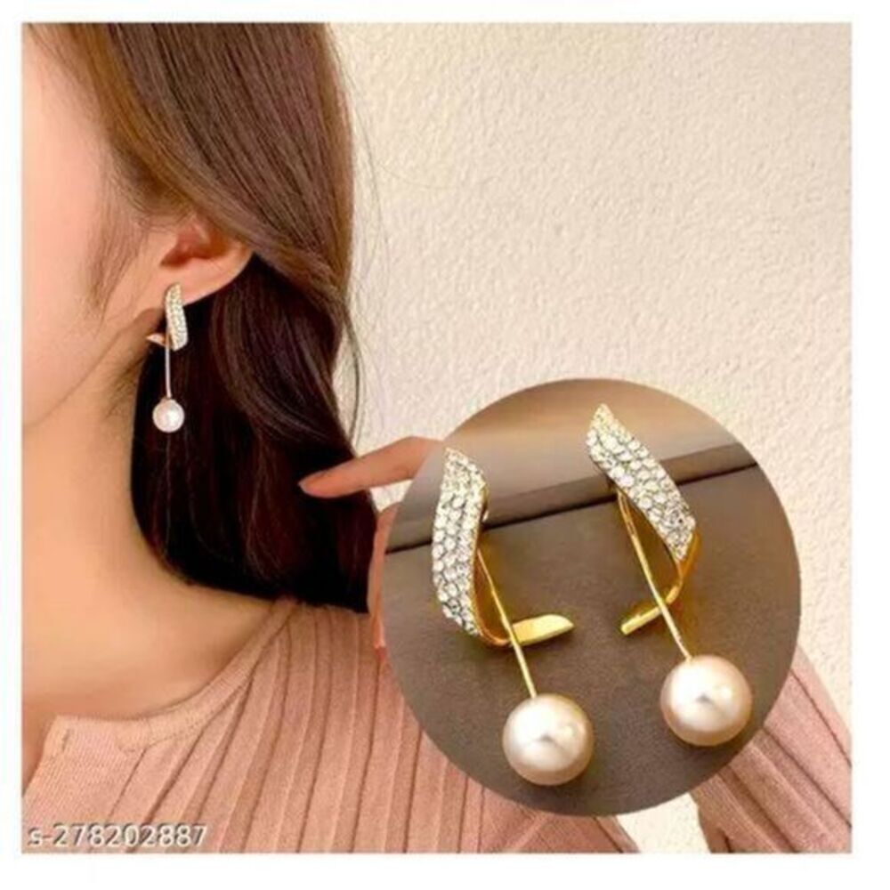 NWT - Gold & Pearl Wing Stud Earrings - 2 pcs - Crystals adorn Wing -